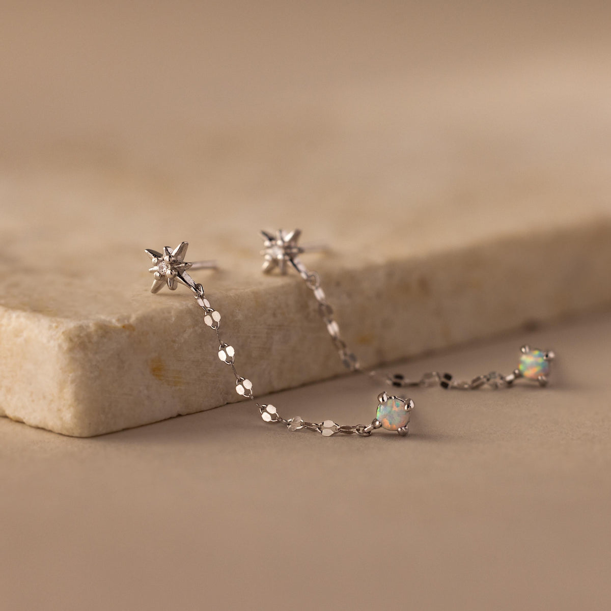 Opal & star duo chain studs