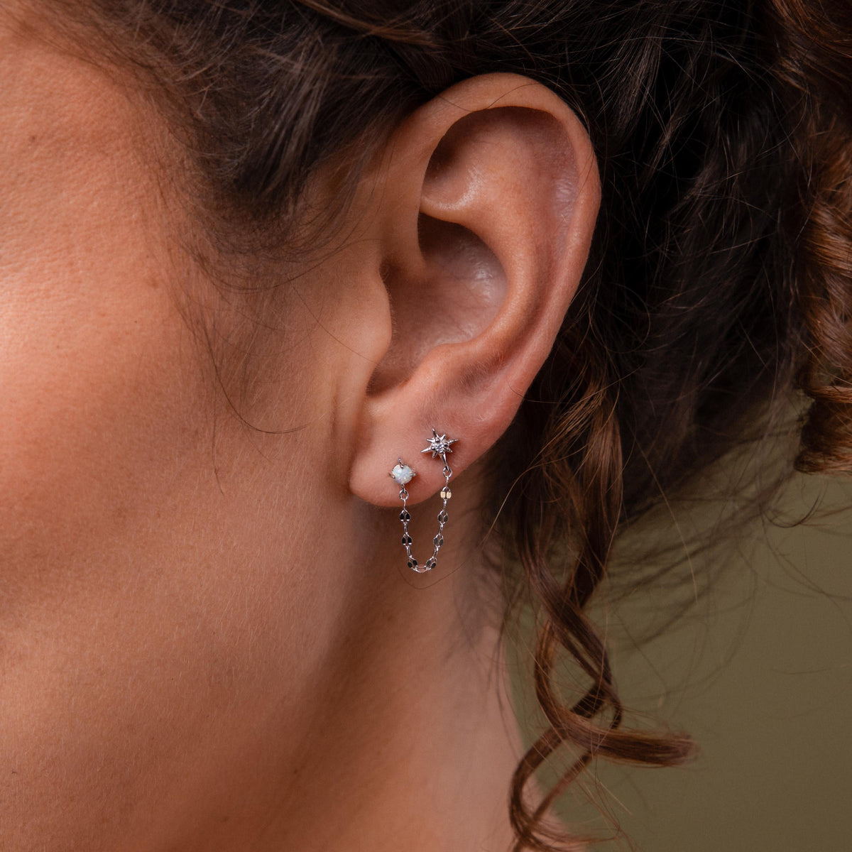 Opal & star duo chain studs