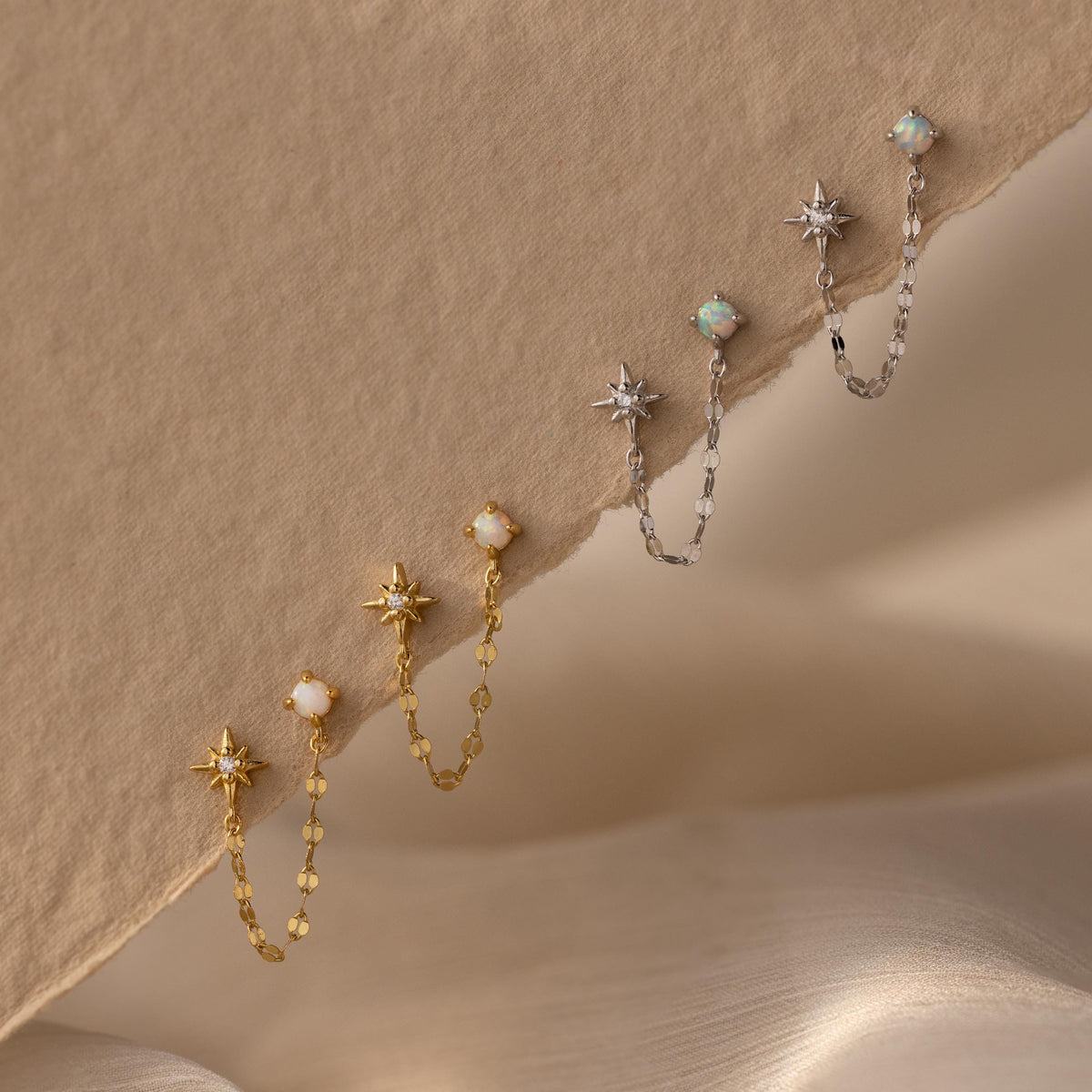 Opal & star duo chain studs