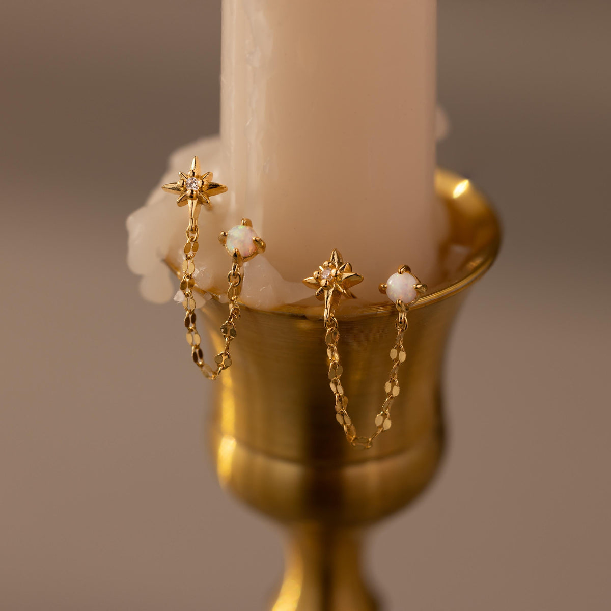 Opal & star duo chain studs