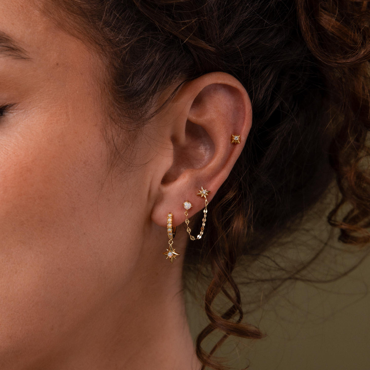 Opal & star duo chain studs