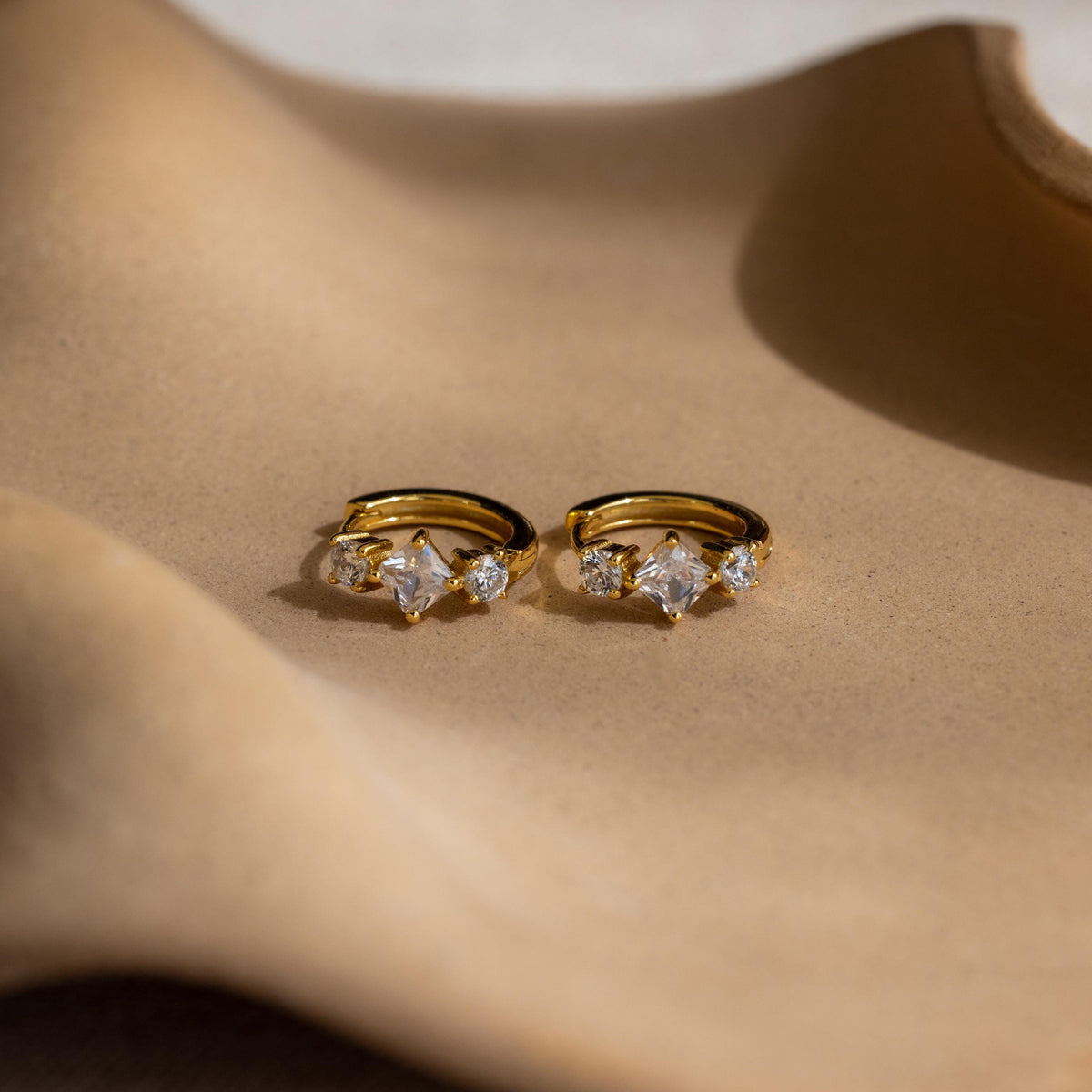 Princess cut birthstone huggies