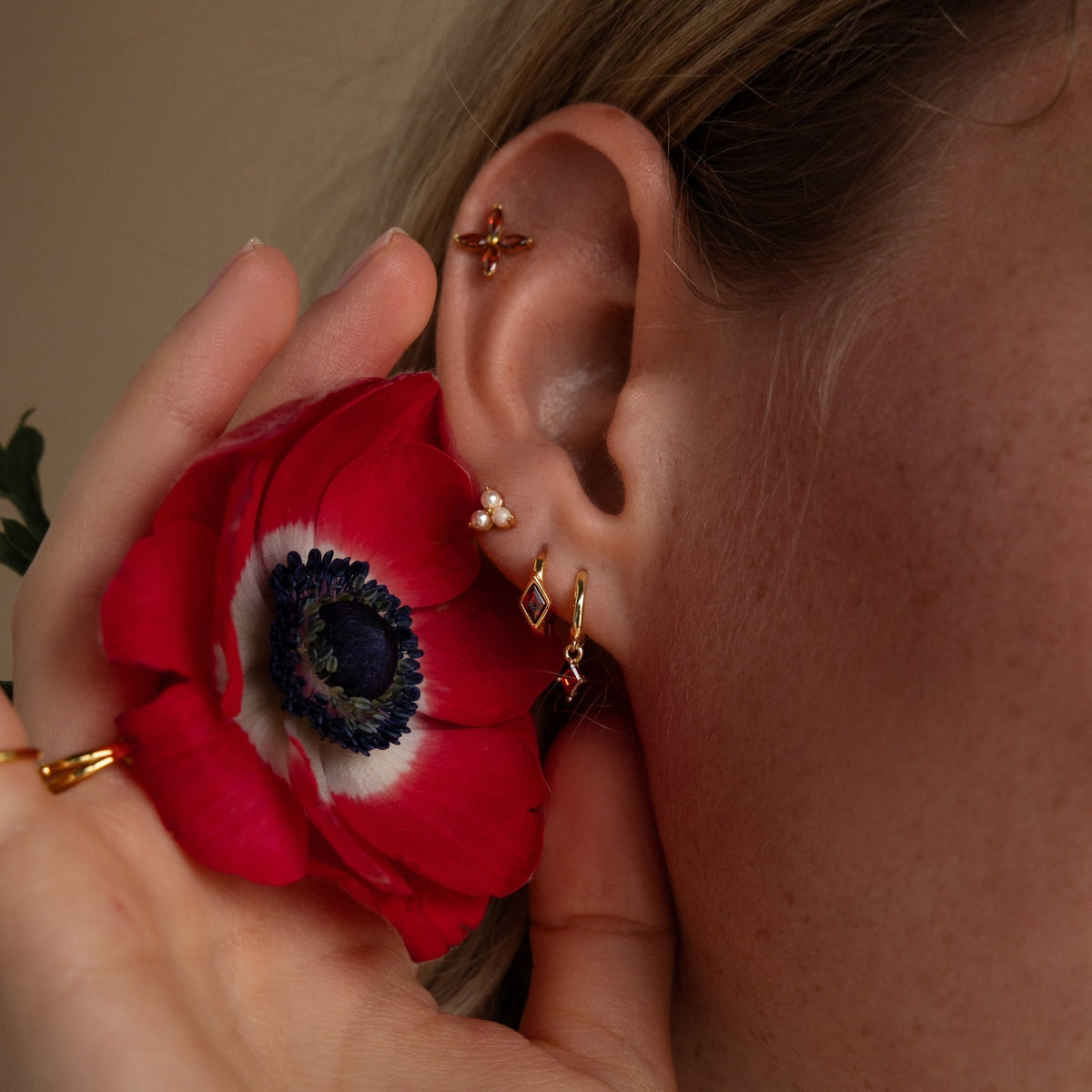 Rhombus birthstone huggies