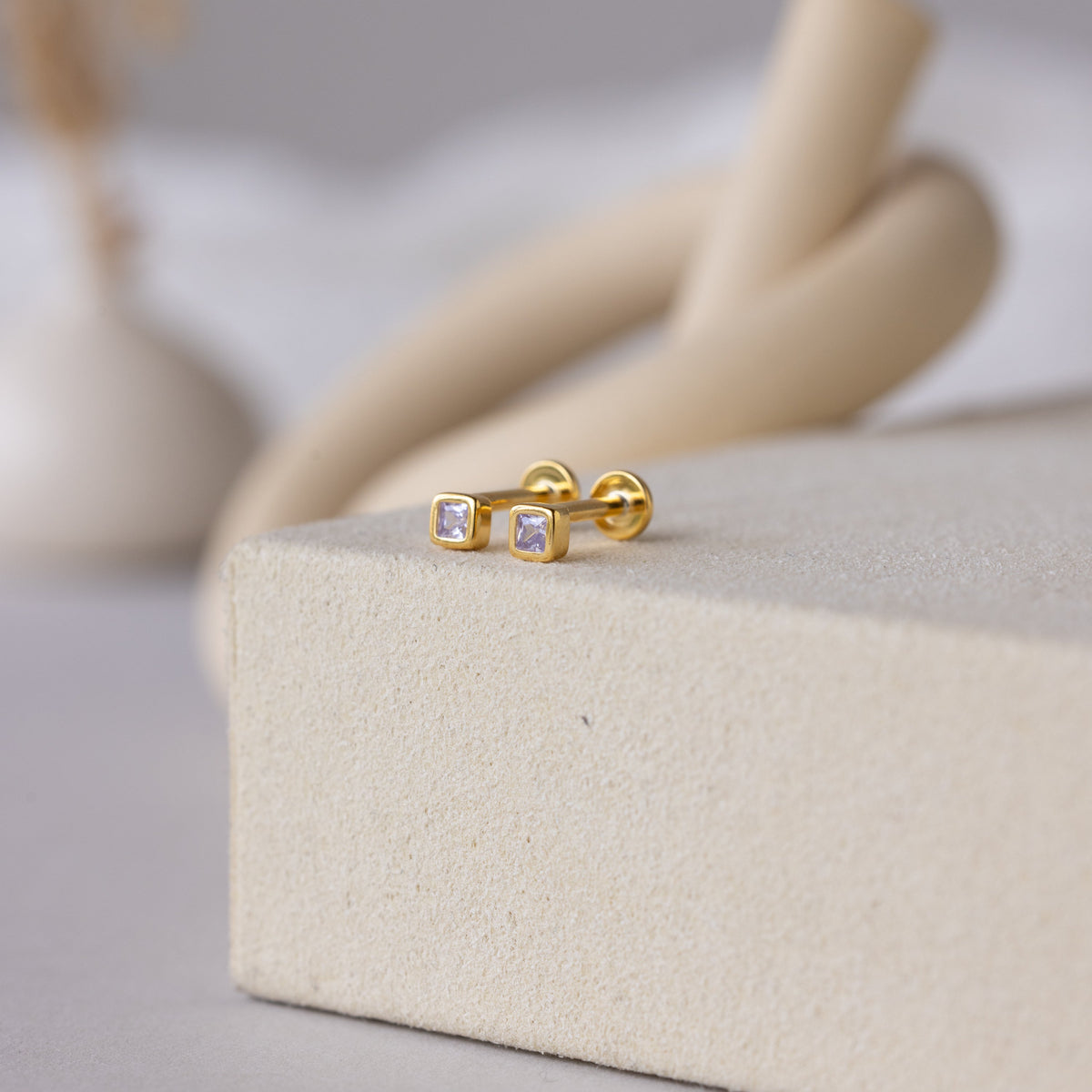 Square bezel birthstone flat back studs