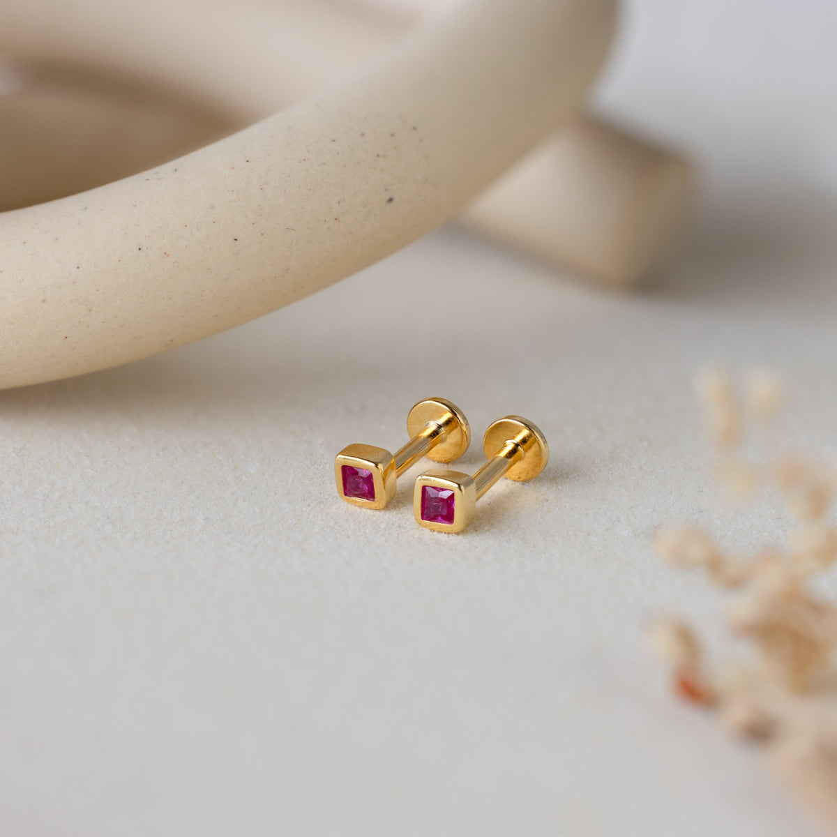 Square bezel birthstone flat back studs