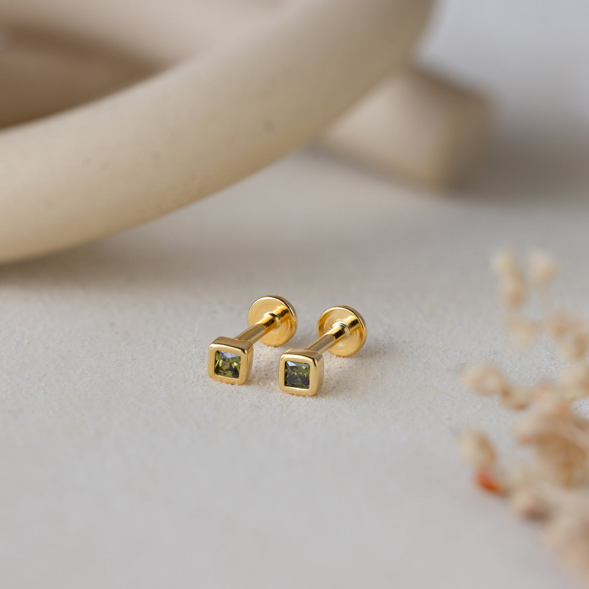 Square bezel birthstone flat back studs