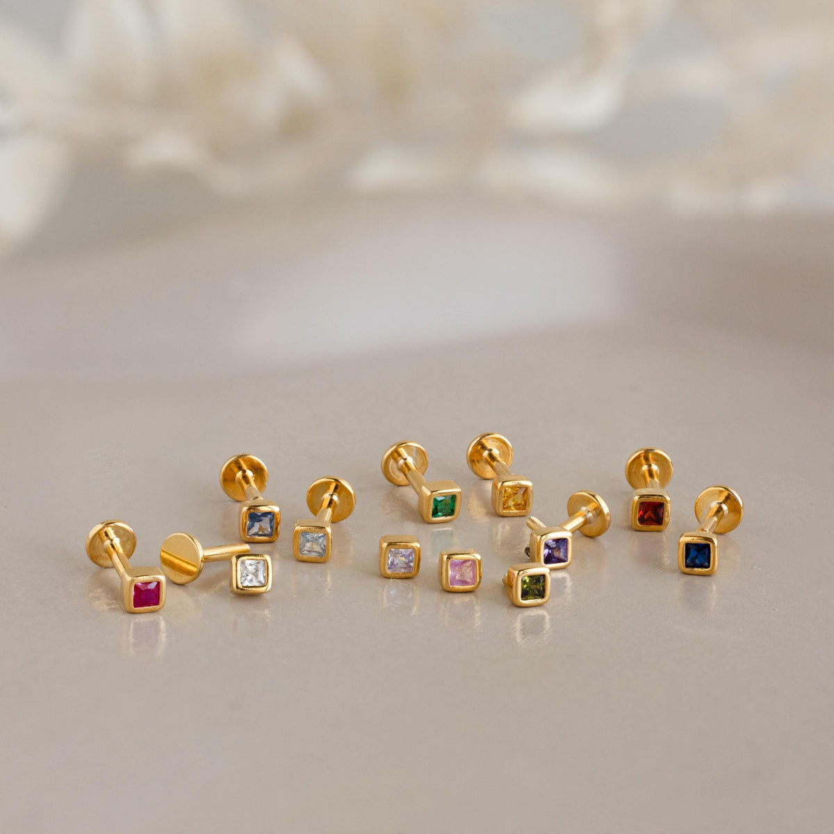 Square bezel birthstone flat back studs