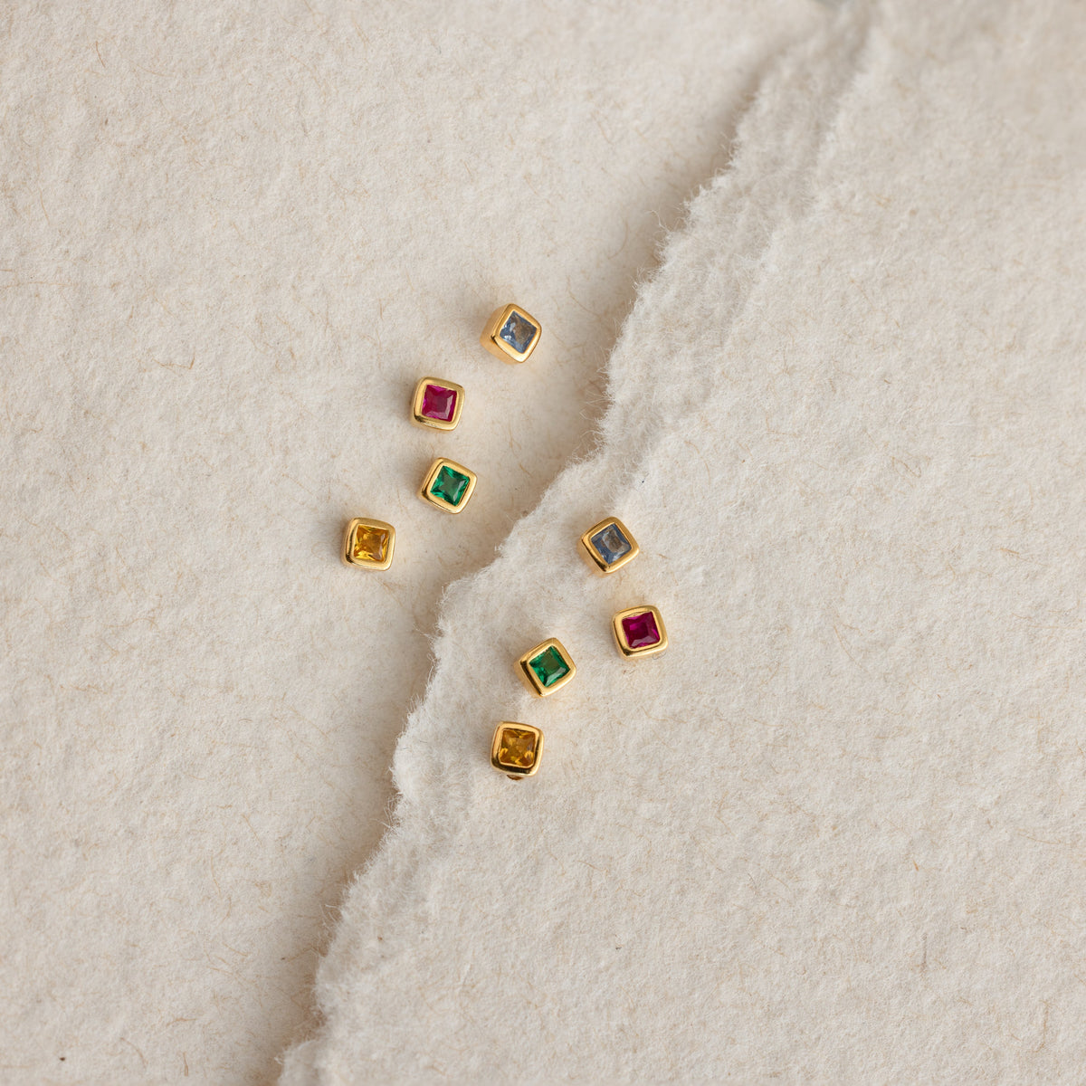 Square bezel birthstone flat back studs