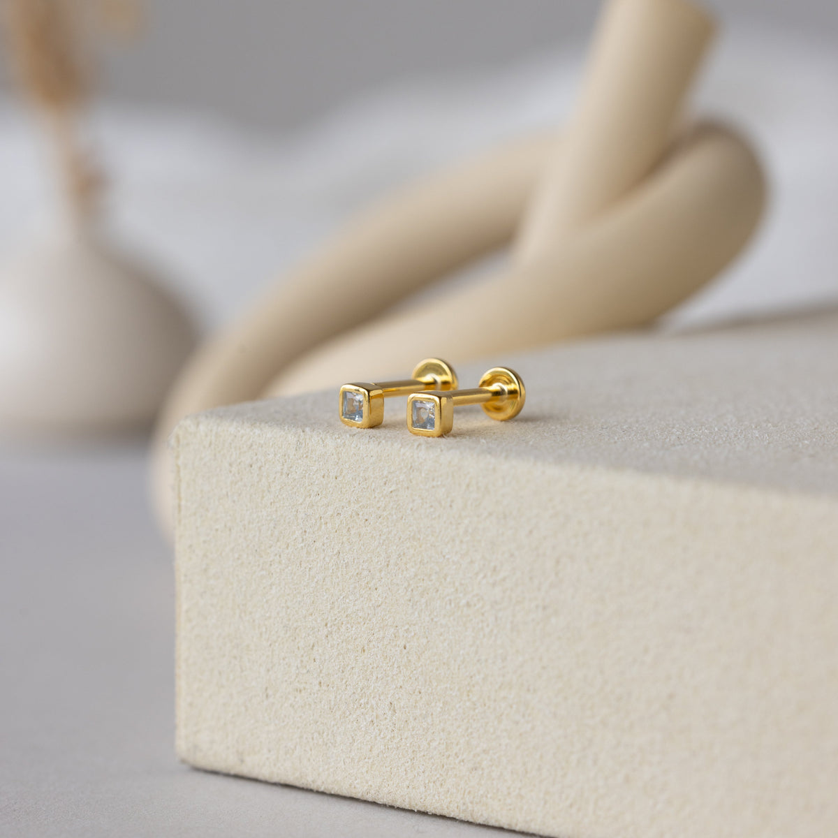 Square bezel birthstone flat back studs