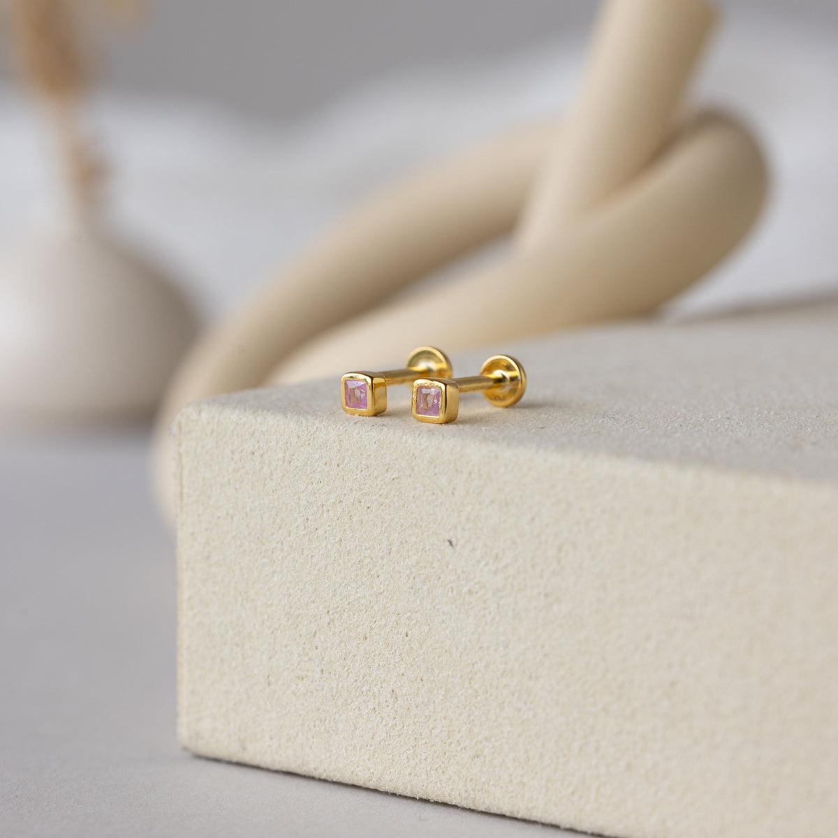 Square bezel birthstone flat back studs