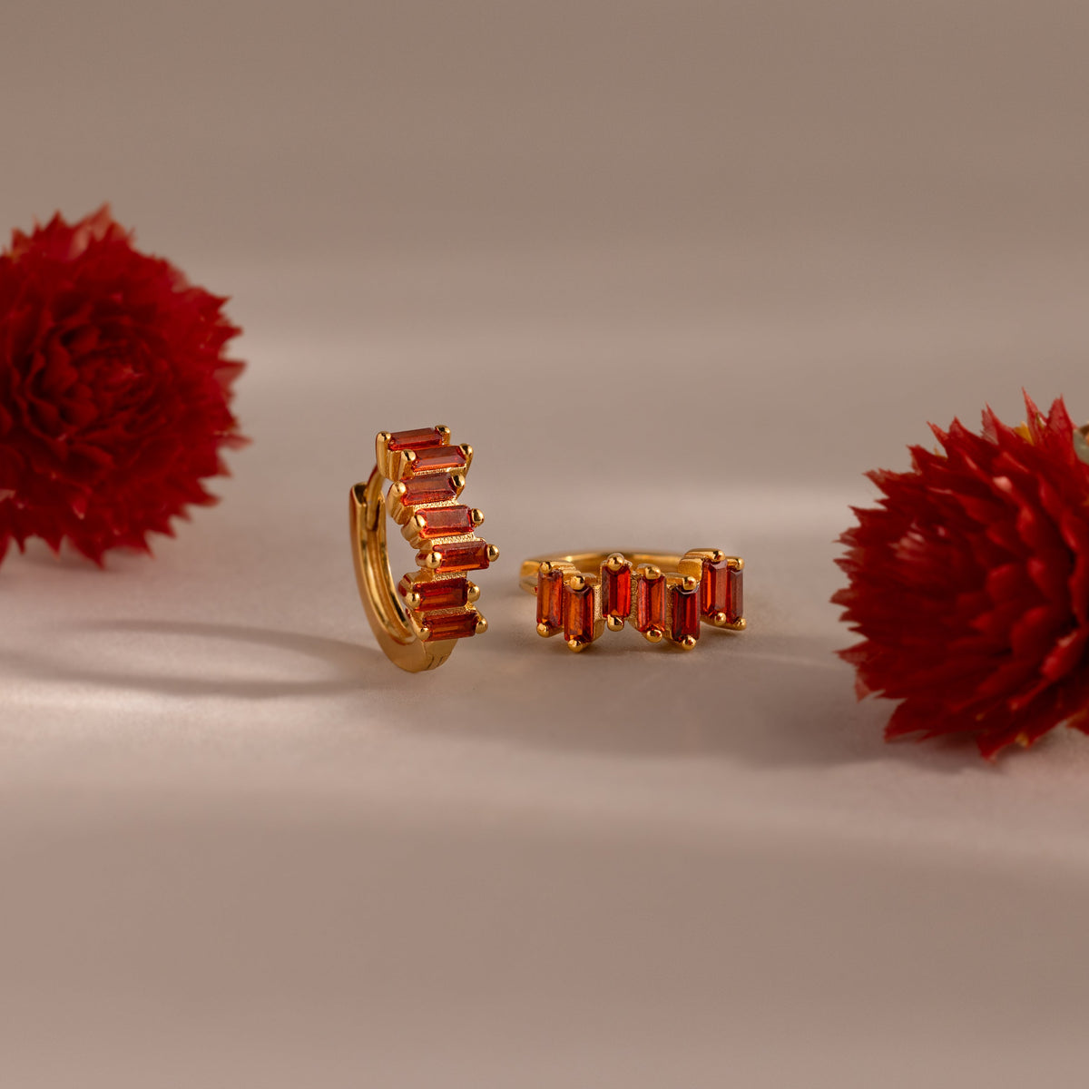 Staggered baguette birthstone huggies
