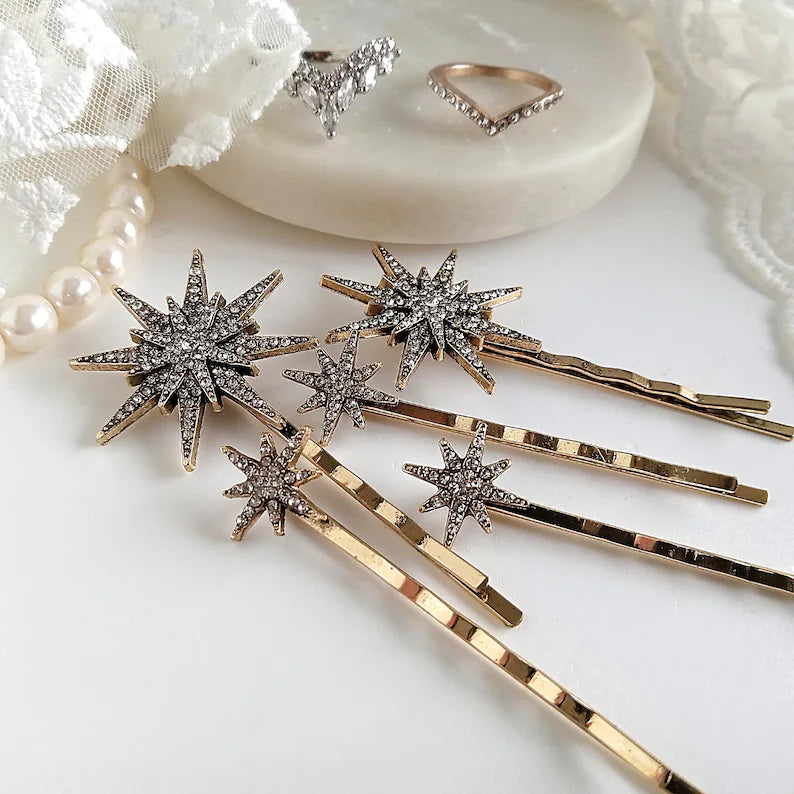 Gold Star Hair Pins with rhinestones