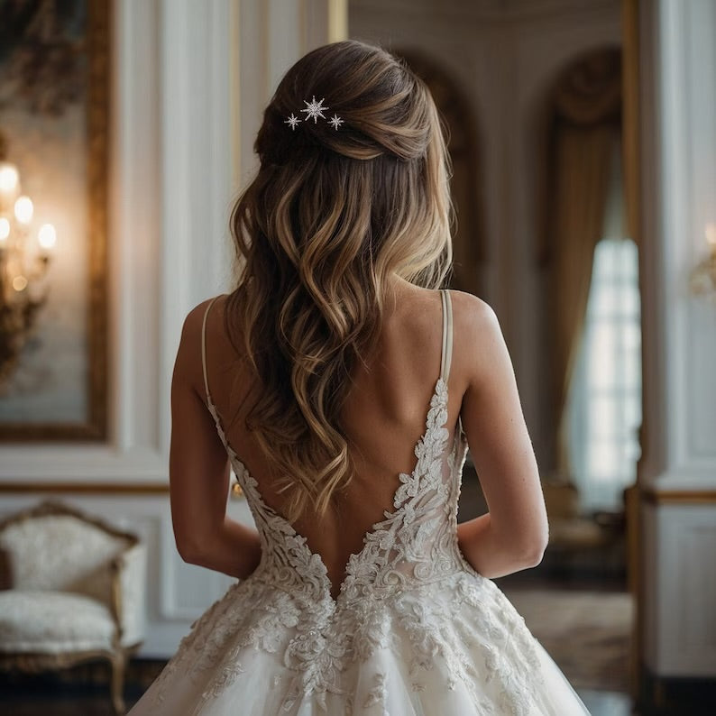 Star Hair Pins styled in bridal hair