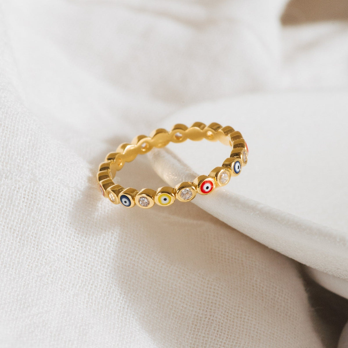 Rainbow evil eye ring