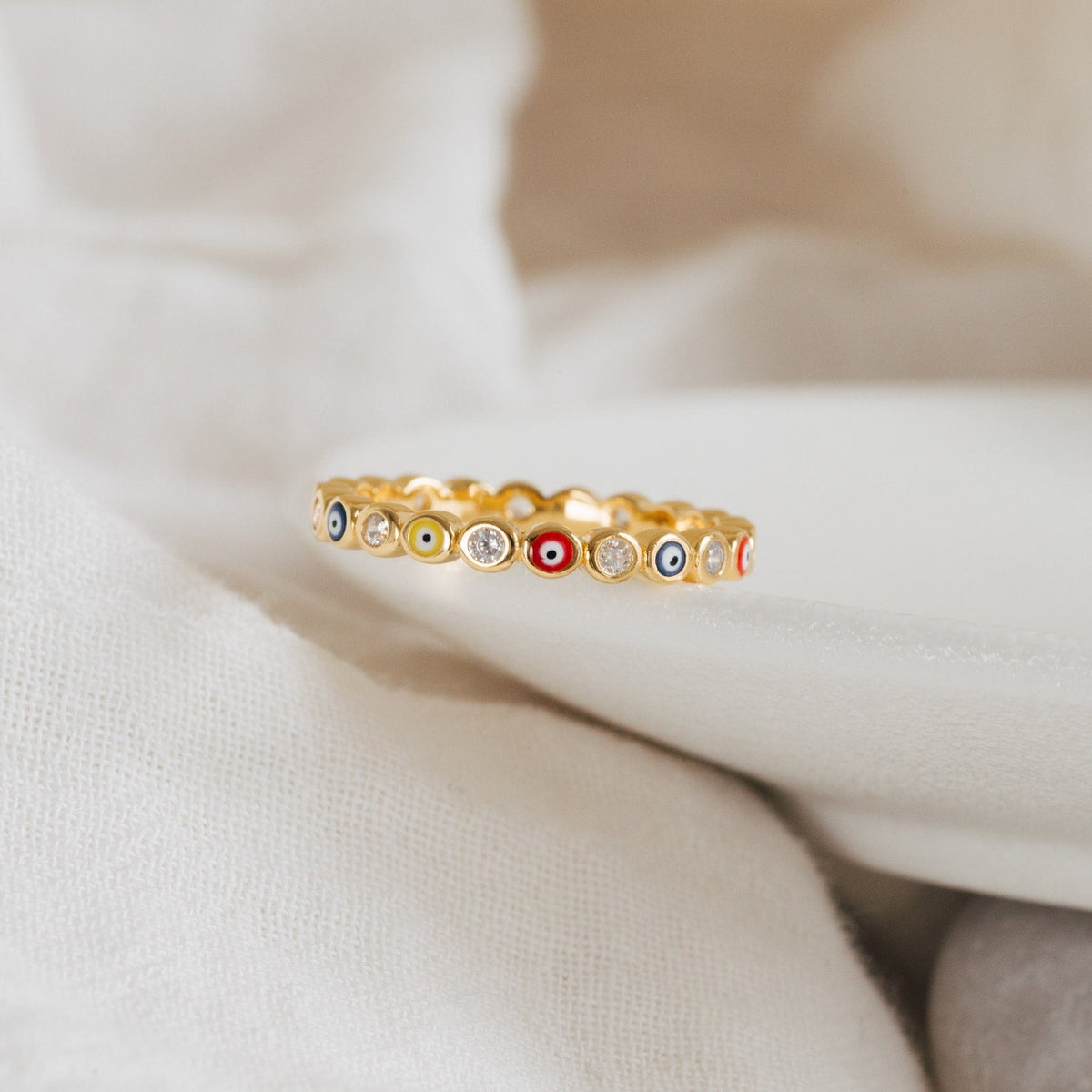 Rainbow evil eye ring