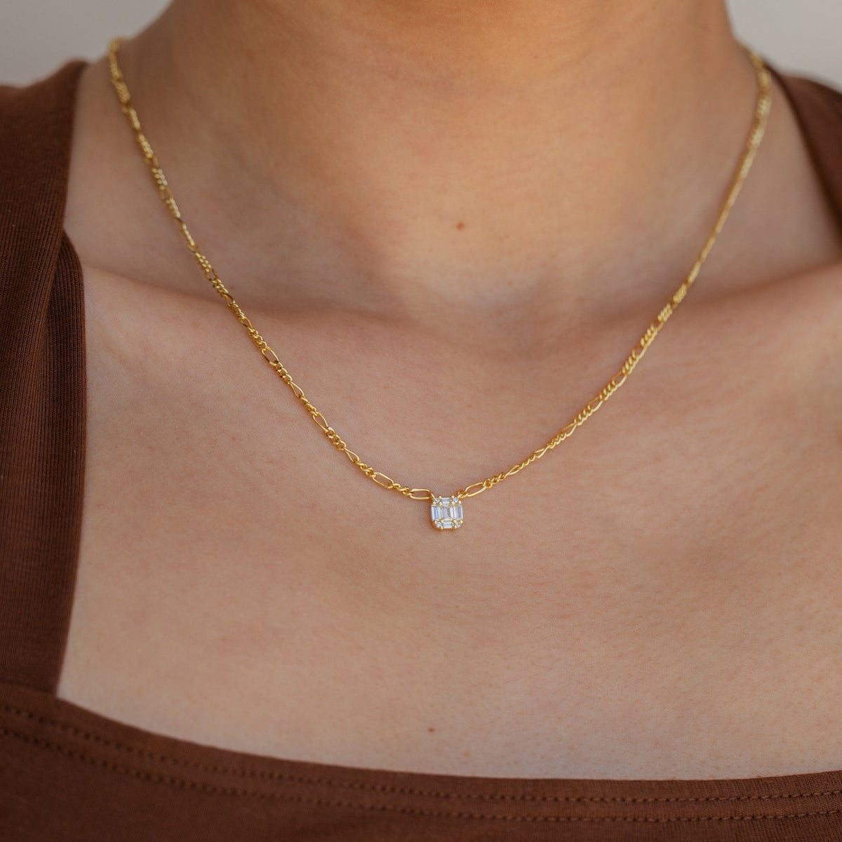 Square diamond figaro necklace