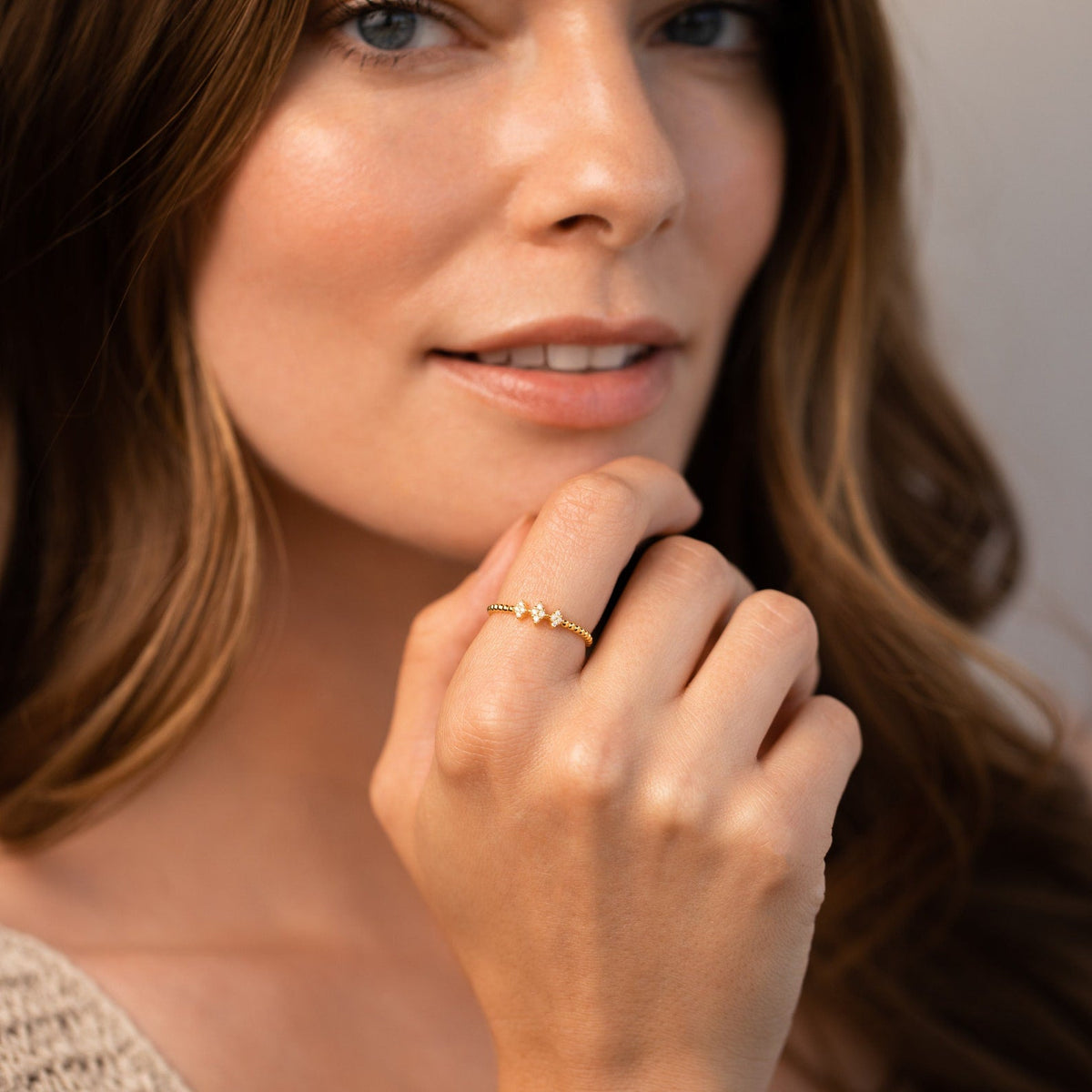 Jasmine beaded diamond ring
