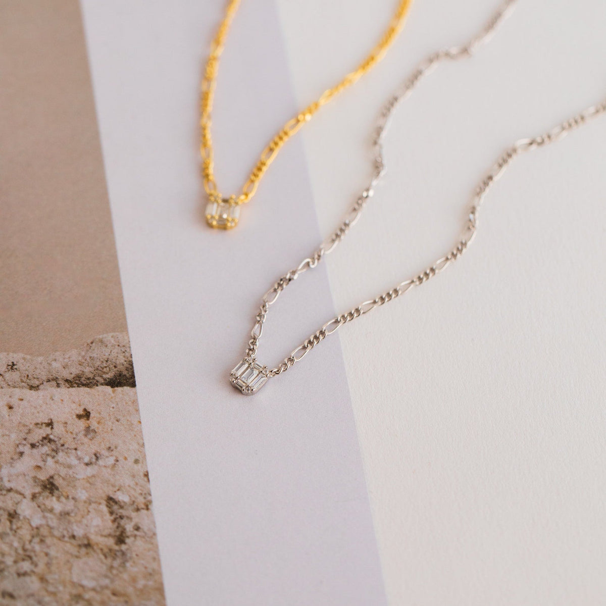 Square diamond figaro necklace