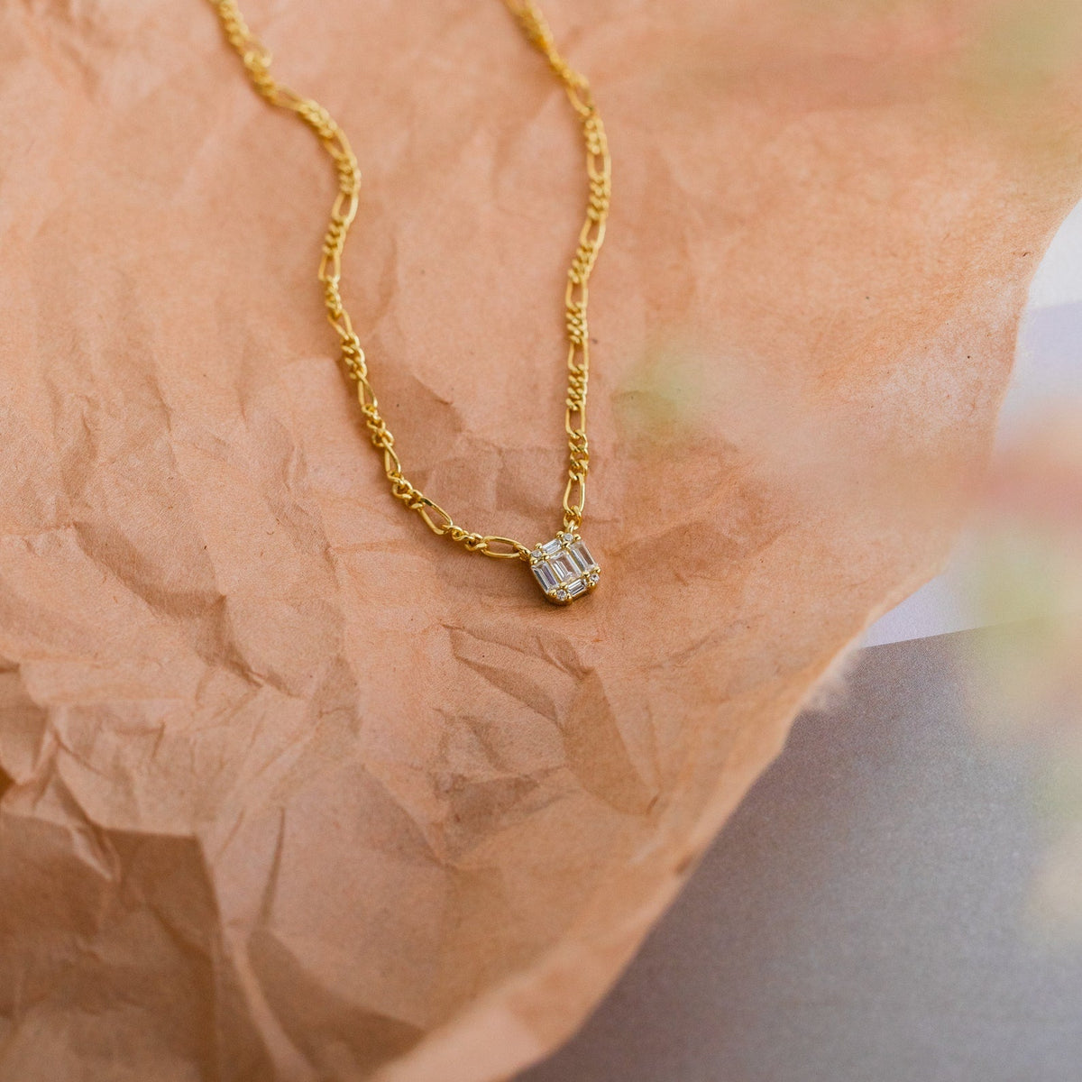 Square diamond figaro necklace