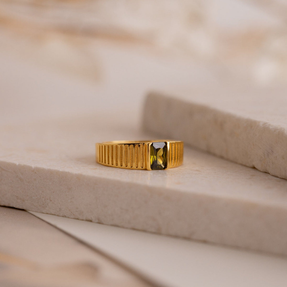 Olive peridot signet ring
