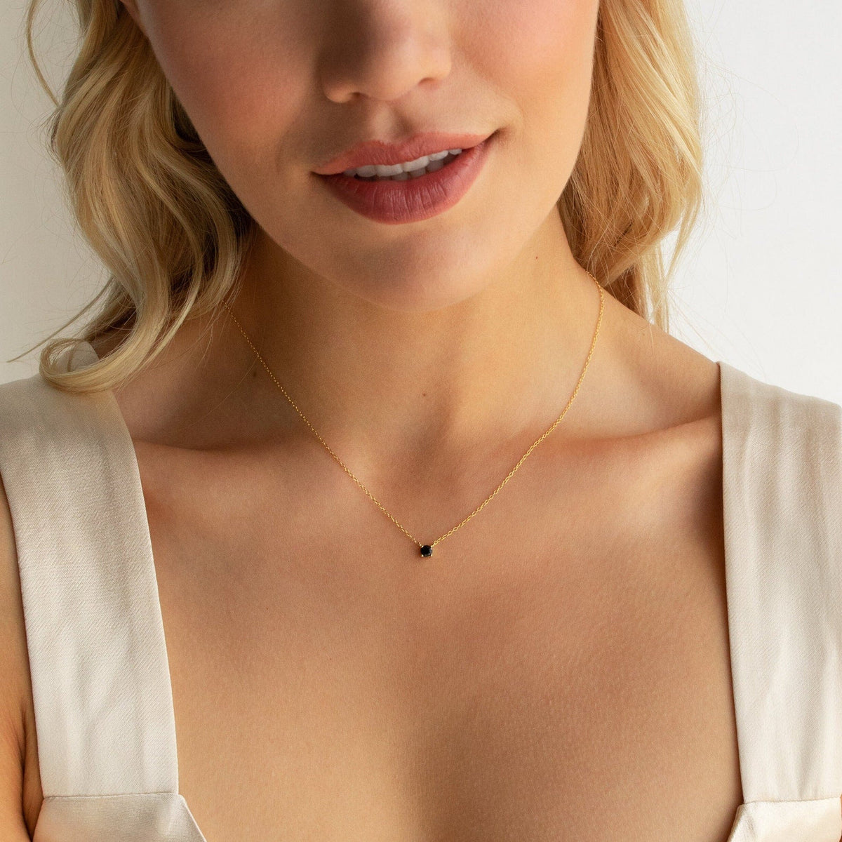 Onyx dainty diamond necklace