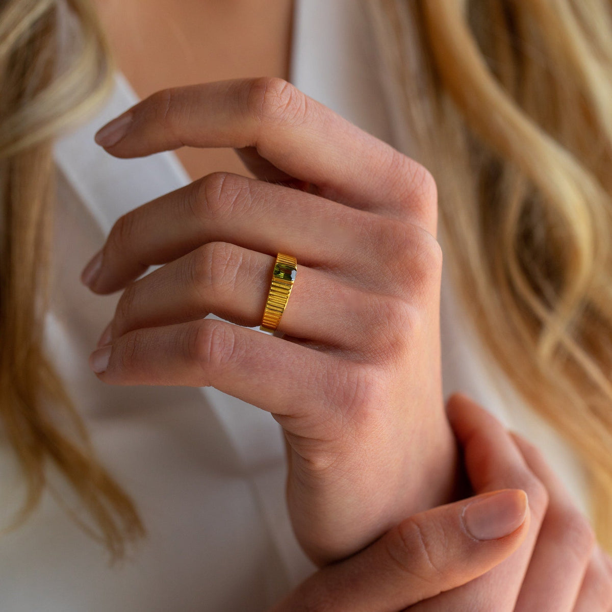 Olive peridot signet ring