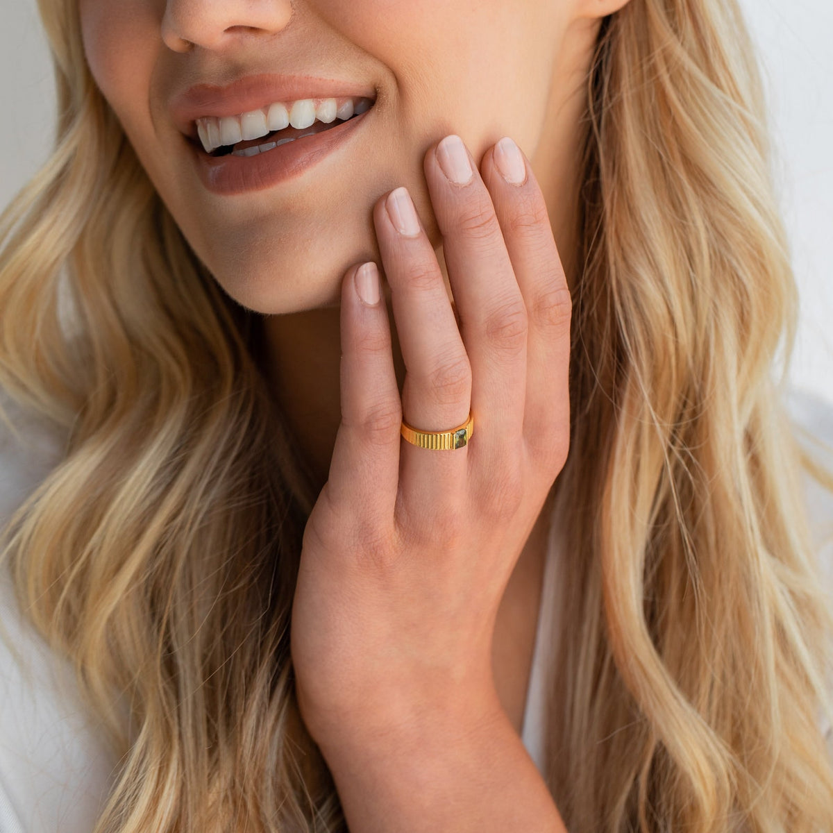 Olive peridot signet ring