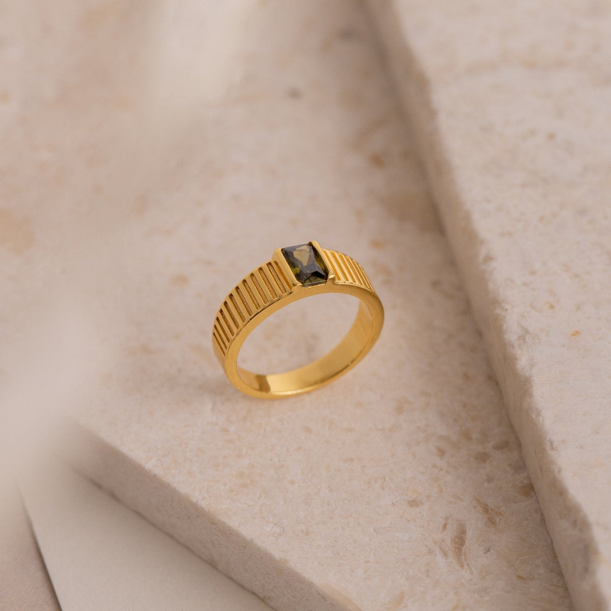 Olive peridot signet ring