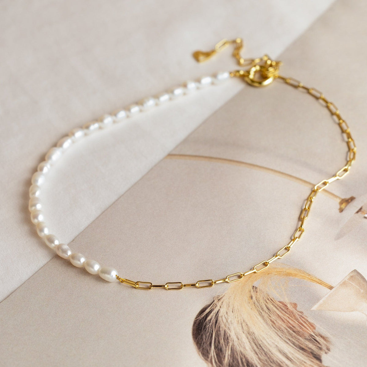 Pearl & paperclip chain necklace