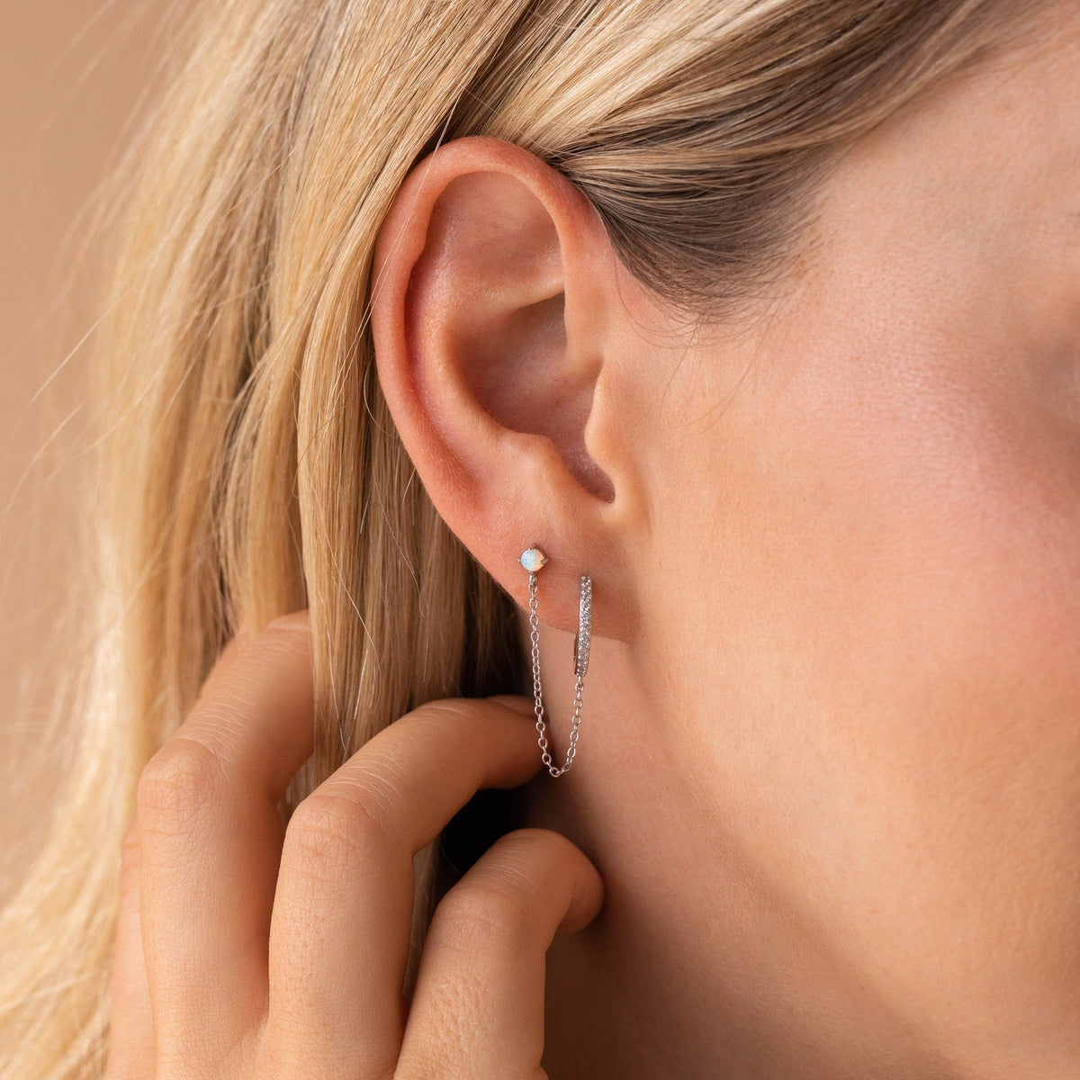 Opal stud & pave hoop earrings