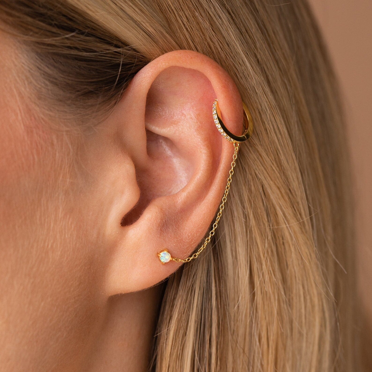 Opal stud & pave hoop earrings