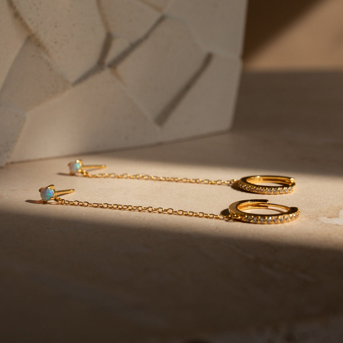 Opal stud & pave hoop earrings