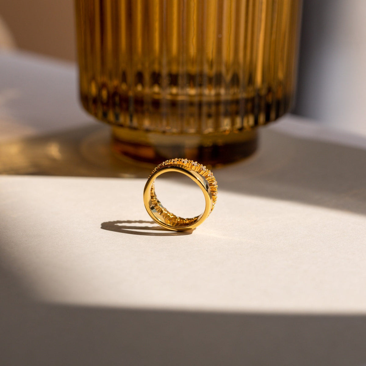 Wave diamond duo ring