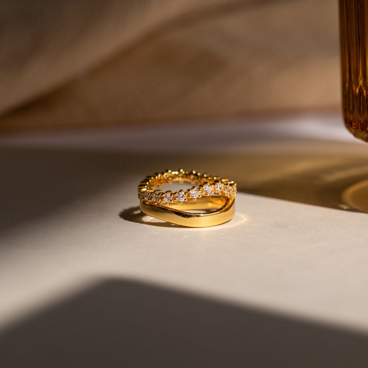 Wave diamond duo ring