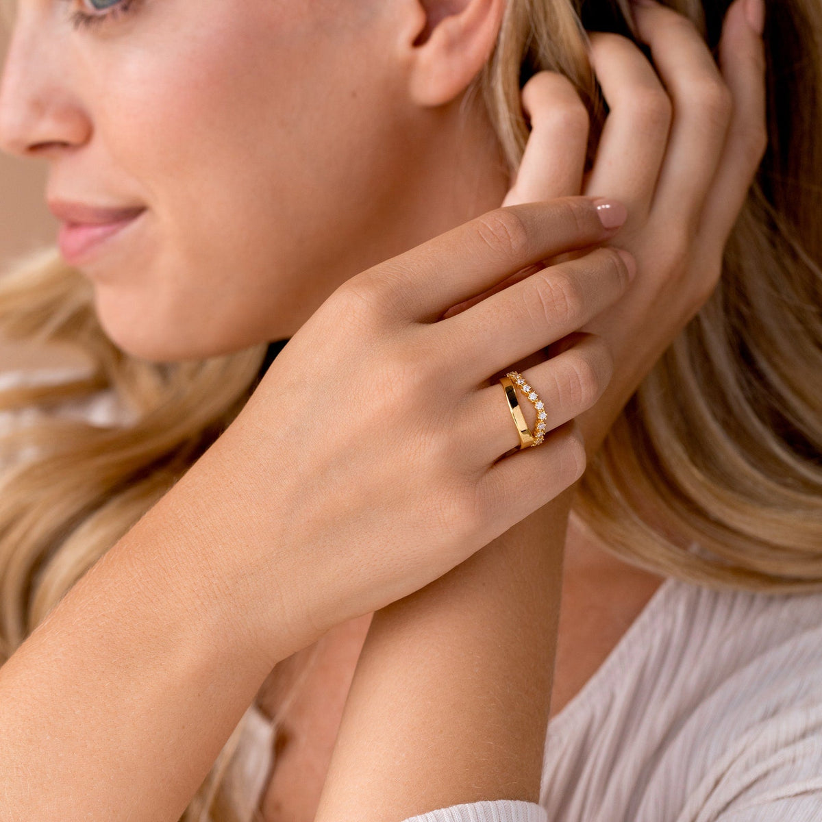Wave diamond duo ring