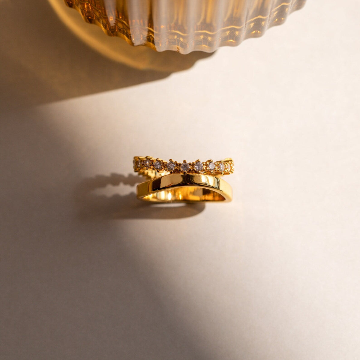 Wave diamond duo ring