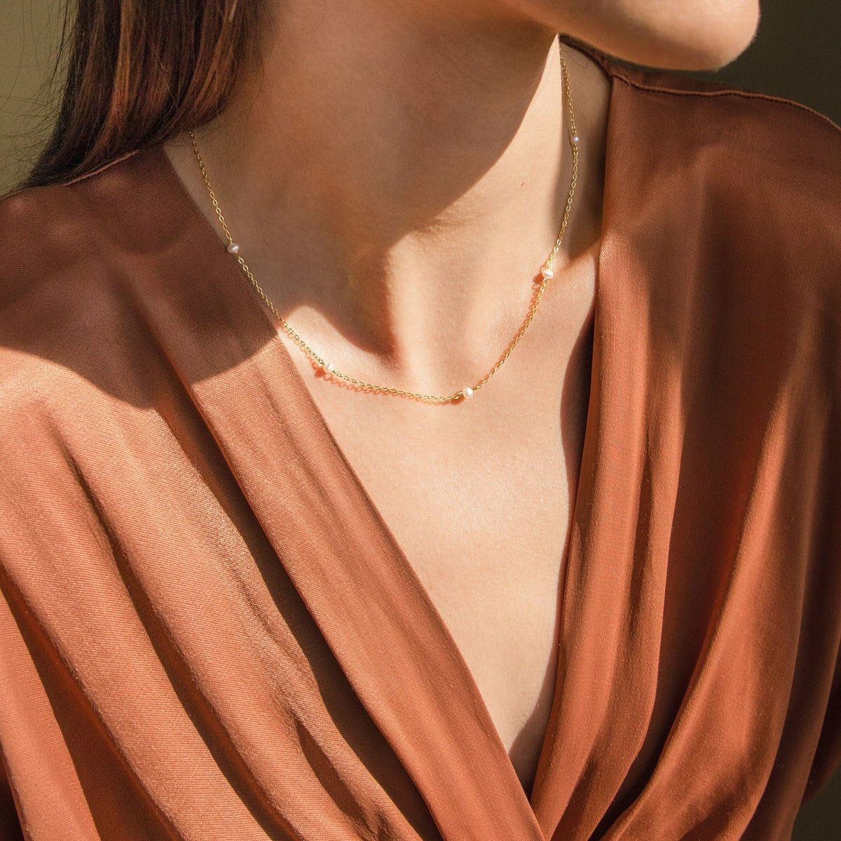 Dainty pearl station necklace