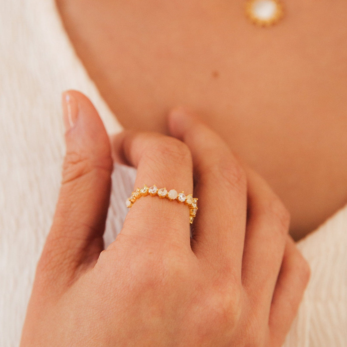 Mosaic wave eternity ring
