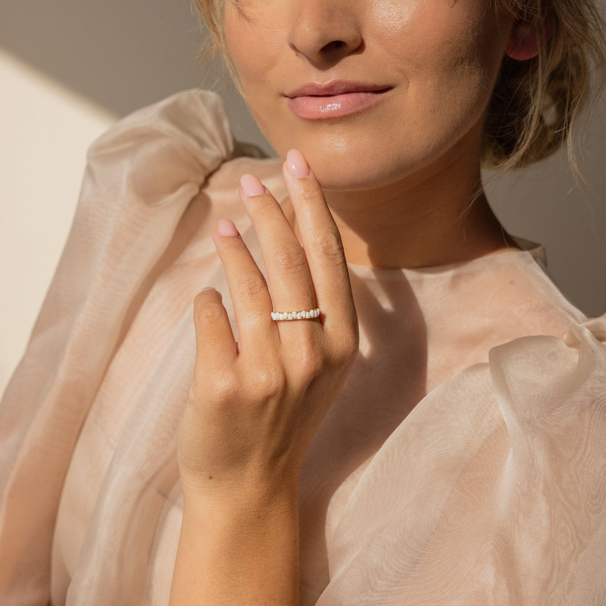 Opal drop eternity ring