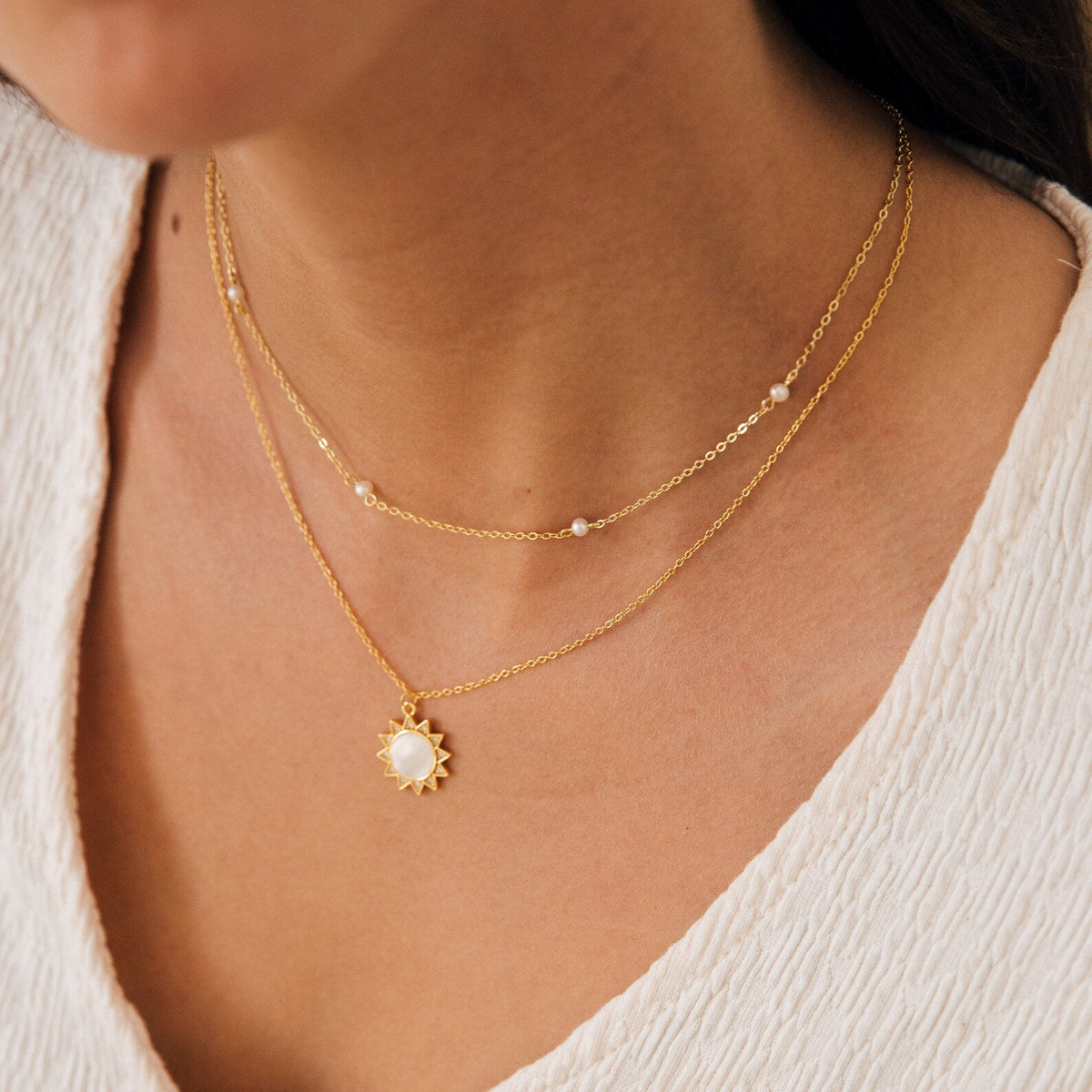 Dainty pearl station necklace