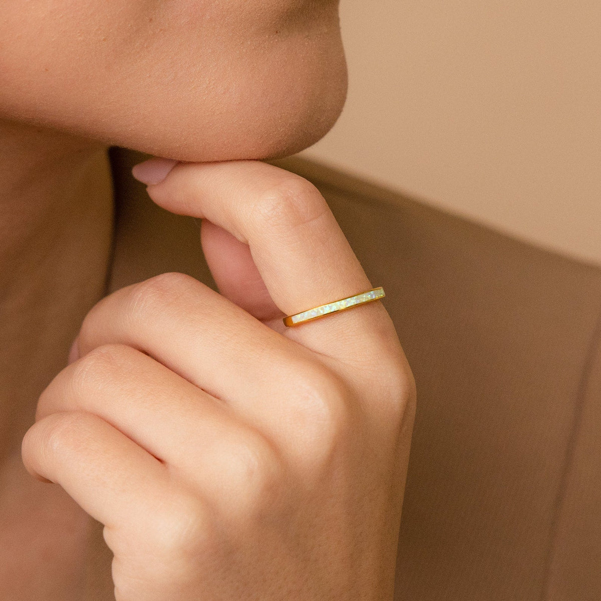 White opal inlay band