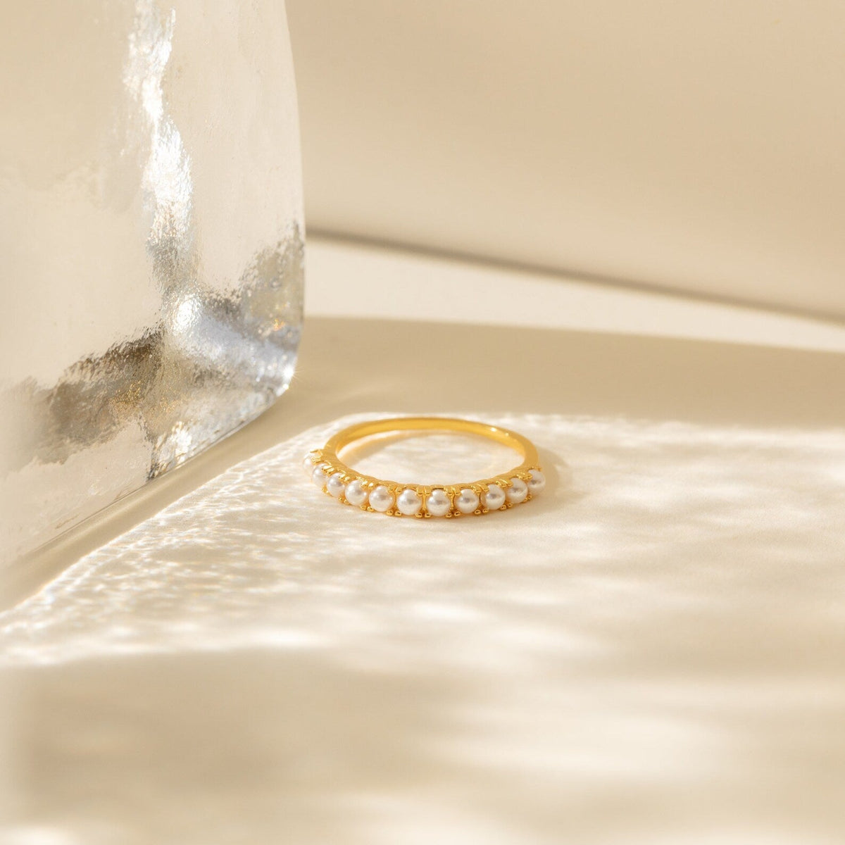 Crescent pearl ring