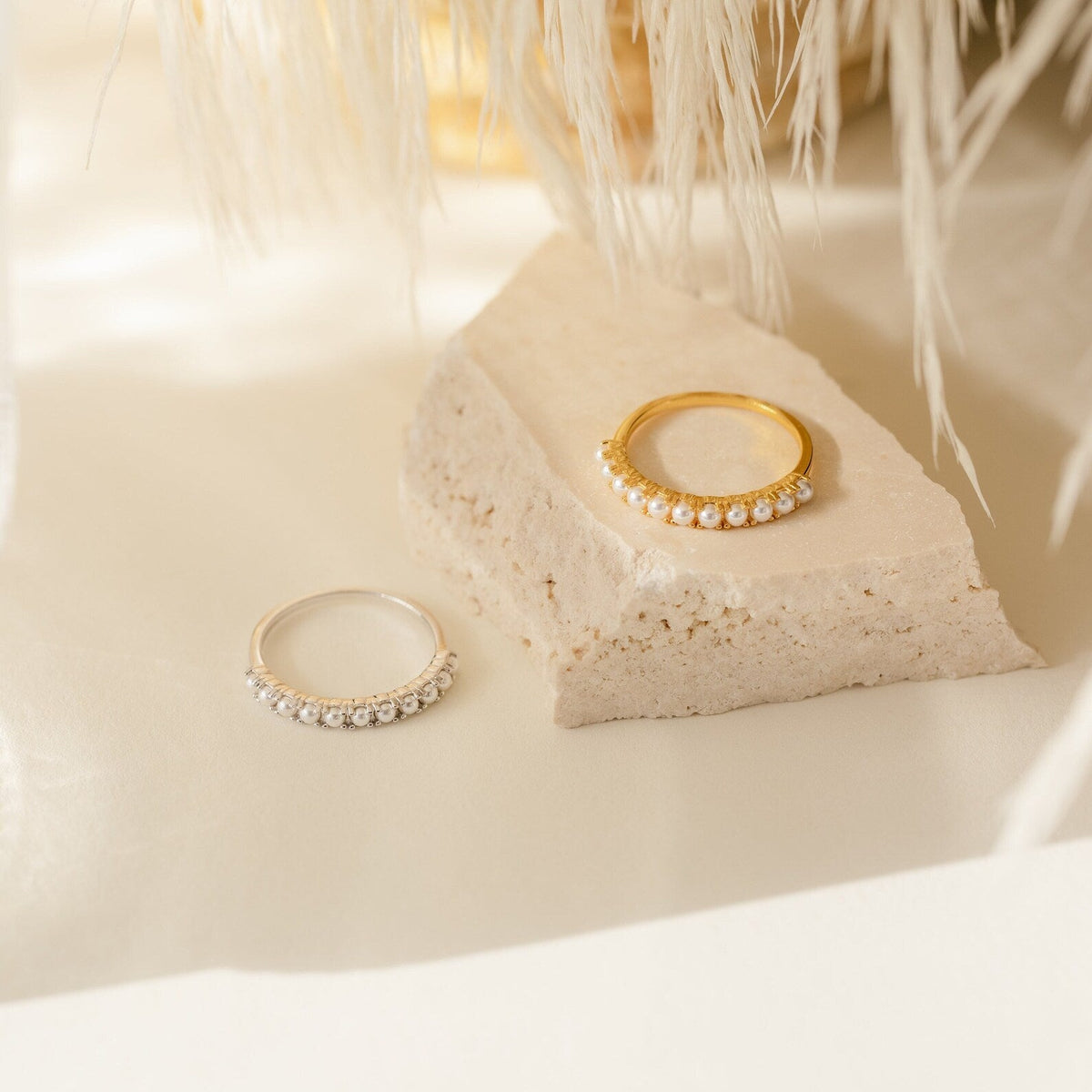 Crescent pearl ring