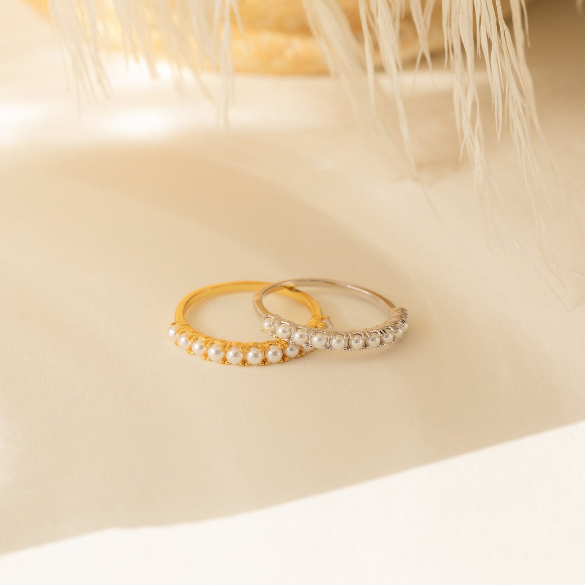 Crescent pearl ring