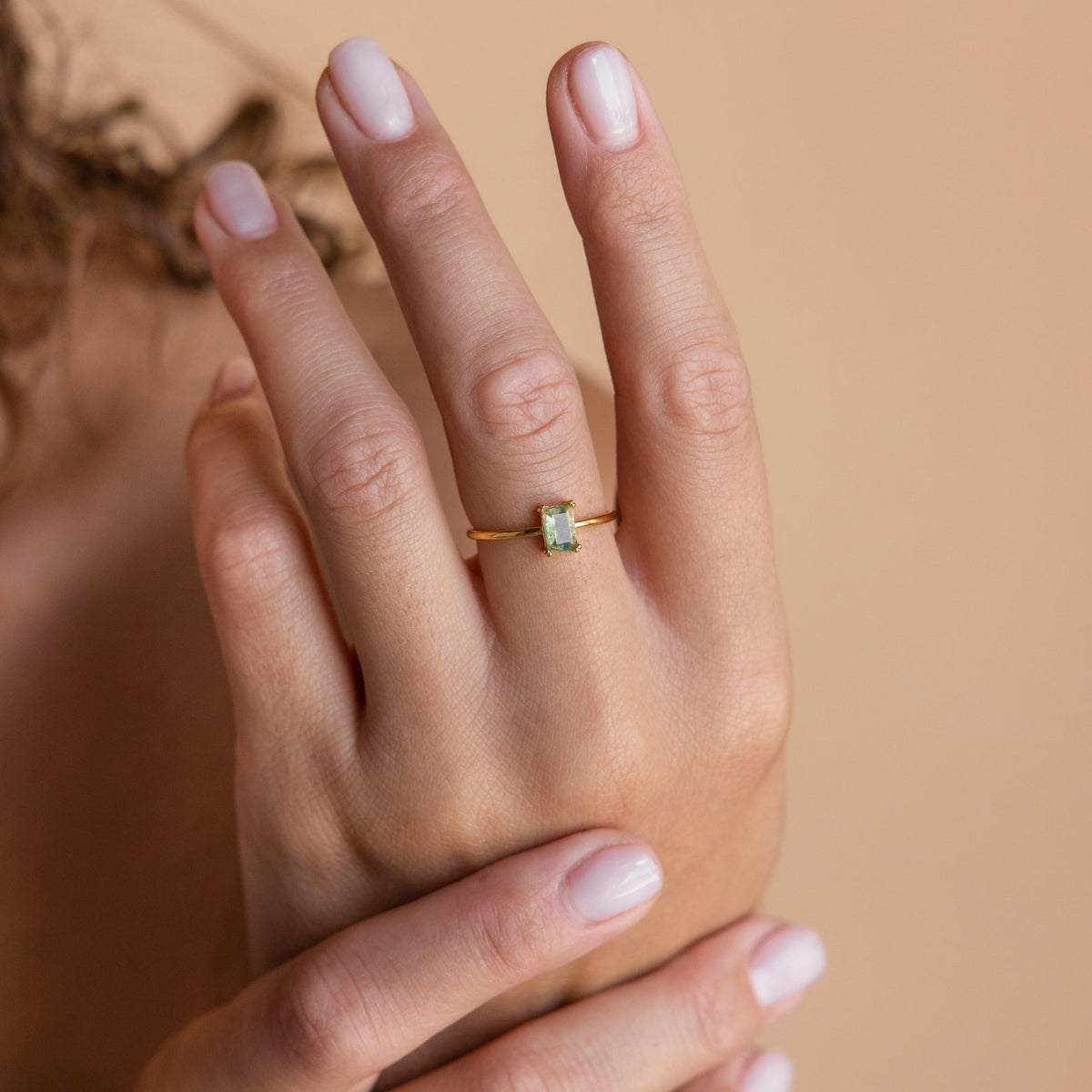 Agate emerald-cut ring