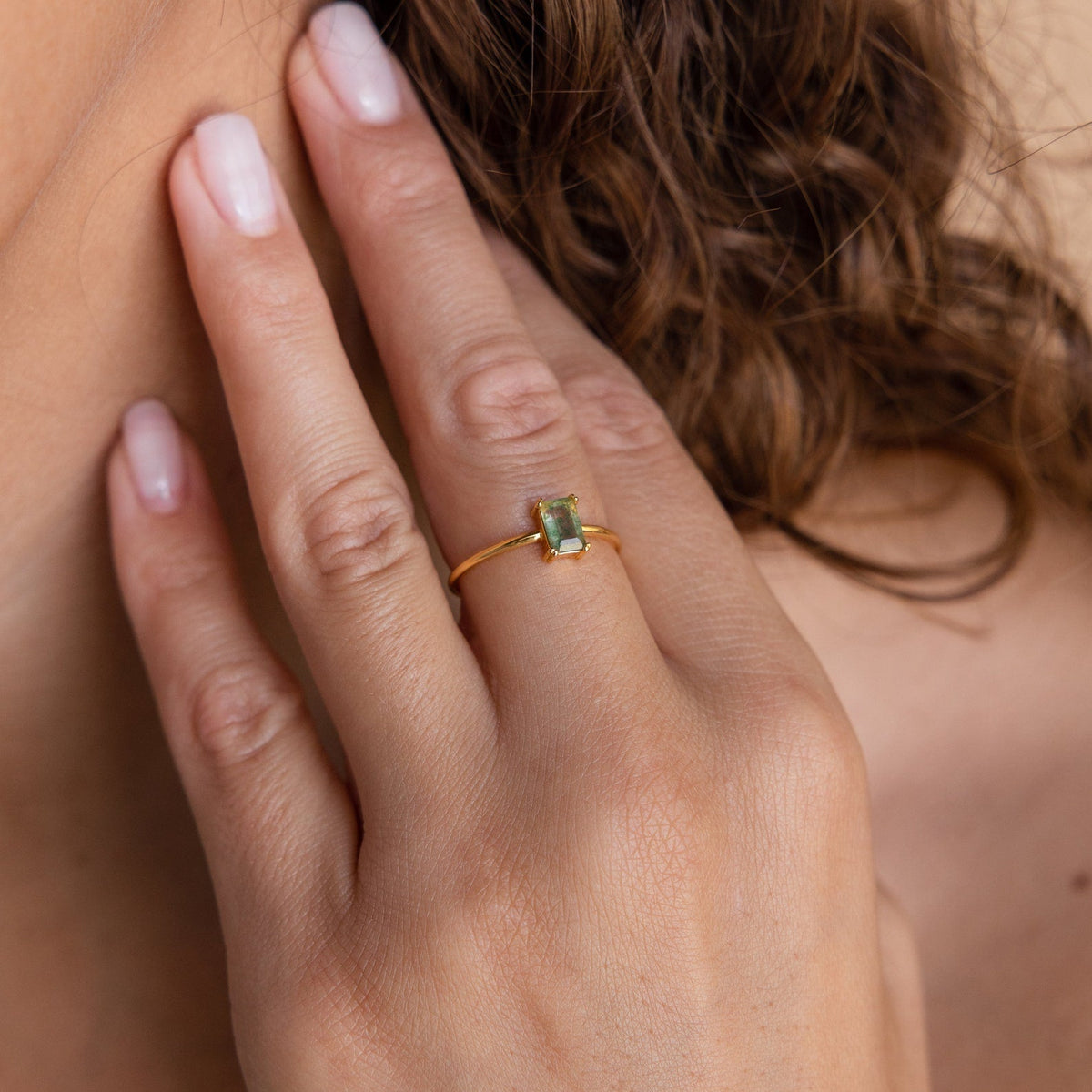 Agate emerald-cut ring