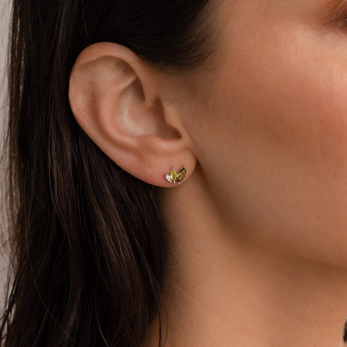Seagrass peridot marquise studs