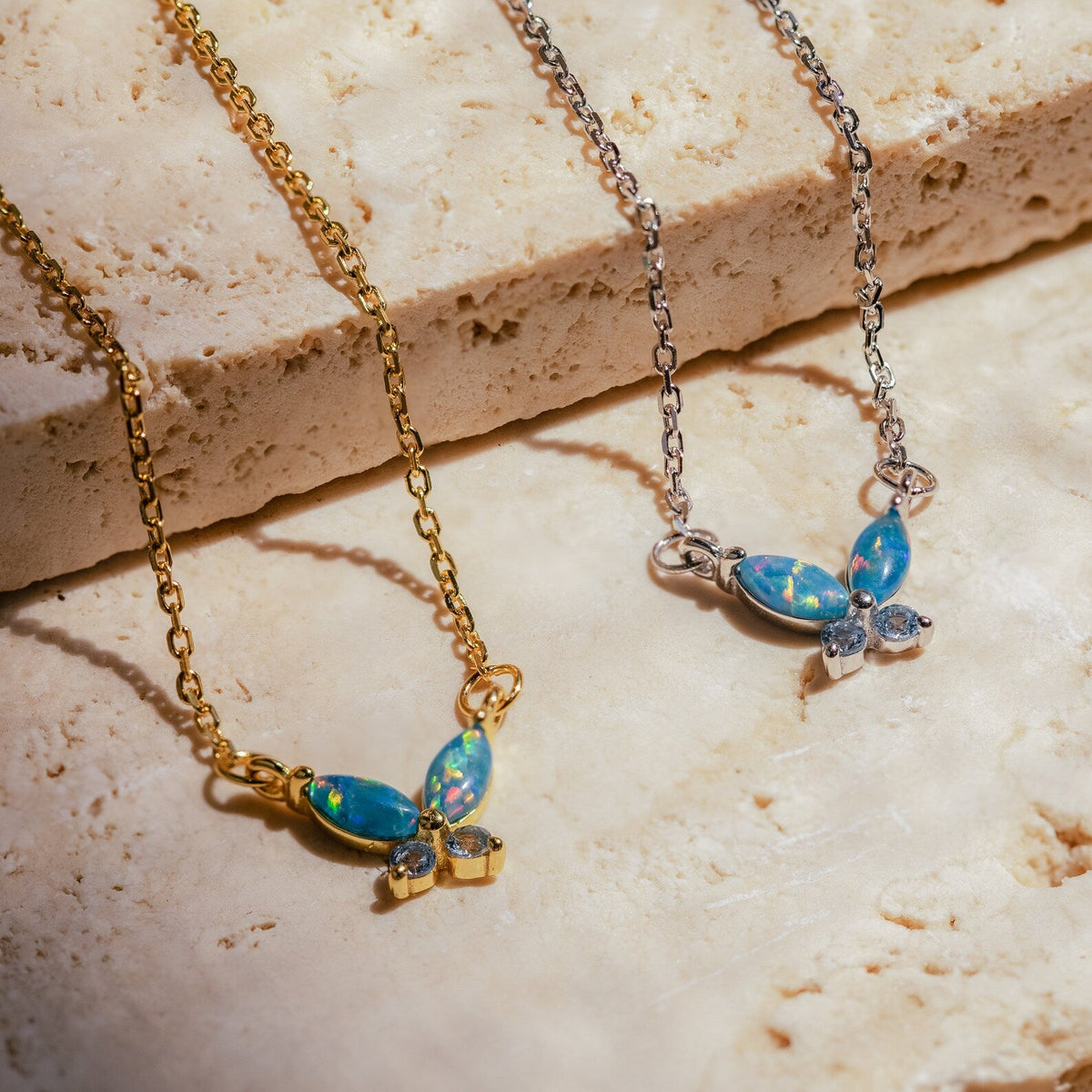 Blue opal butterfly necklace