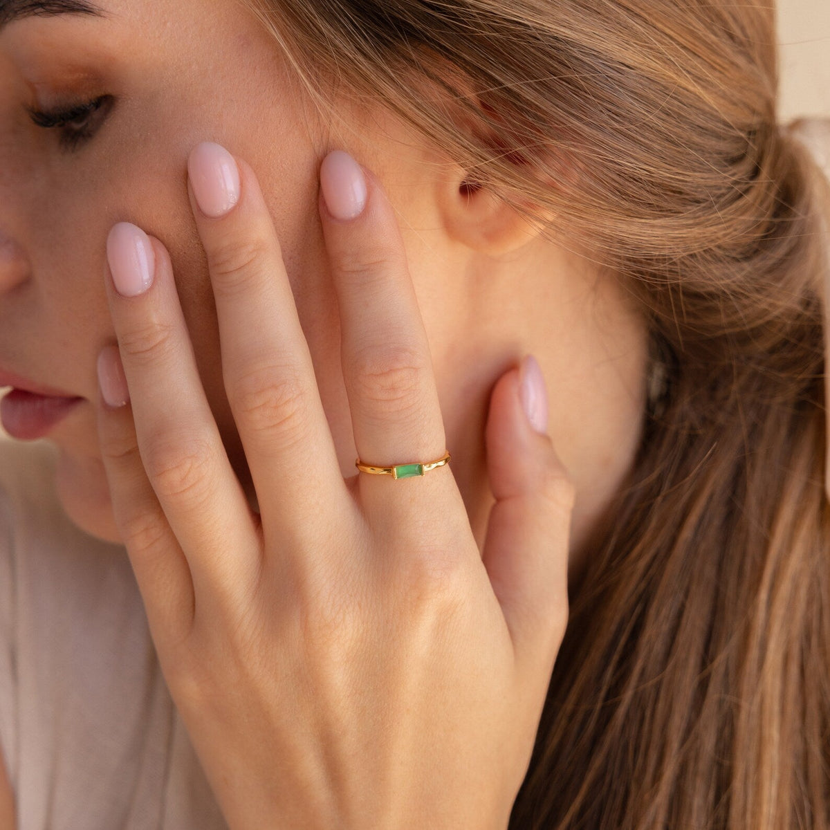 Jade baguette ring