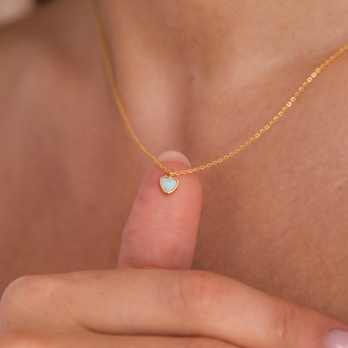 Tiny opal heart necklace